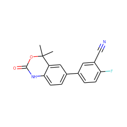 CC1(C)OC(=O)Nc2ccc(-c3ccc(F)c(C#N)c3)cc21 ZINC000013491409