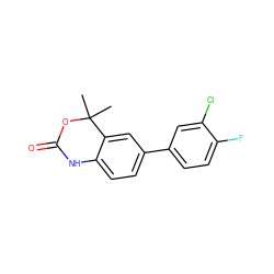 CC1(C)OC(=O)Nc2ccc(-c3ccc(F)c(Cl)c3)cc21 ZINC000013491410