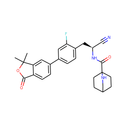 CC1(C)OC(=O)c2ccc(-c3ccc(C[C@@H](C#N)NC(=O)C45CCC(CC4)CN5)c(F)c3)cc21 ZINC000169710031