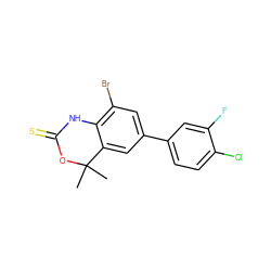 CC1(C)OC(=S)Nc2c(Br)cc(-c3ccc(Cl)c(F)c3)cc21 ZINC000013488883