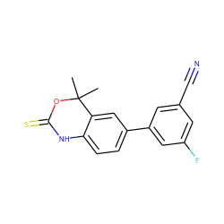 CC1(C)OC(=S)Nc2ccc(-c3cc(F)cc(C#N)c3)cc21 ZINC000003985582