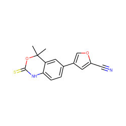 CC1(C)OC(=S)Nc2ccc(-c3coc(C#N)c3)cc21 ZINC000013488865