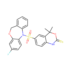 CC1(C)OC(=S)Nc2ccc(S(=O)(=O)N3c4ccccc4COc4cc(F)ccc43)cc21 ZINC000653717810