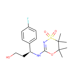 CC1(C)OC(N[C@@H](CCO)c2ccc(F)cc2)=NS(=O)(=O)C1(C)C ZINC000096273927