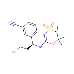 CC1(C)OC(N[C@@H](CCO)c2cccc(C#N)c2)=NS(=O)(=O)C1(C)C ZINC000096273928