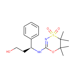 CC1(C)OC(N[C@@H](CCO)c2ccccc2)=NS(=O)(=O)C1(C)C ZINC000096273930