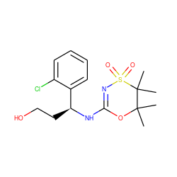 CC1(C)OC(N[C@@H](CCO)c2ccccc2Cl)=NS(=O)(=O)C1(C)C ZINC000096273929