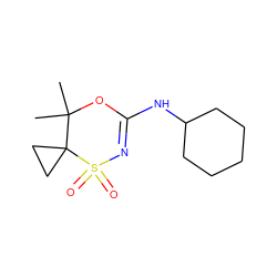 CC1(C)OC(NC2CCCCC2)=NS(=O)(=O)C12CC2 ZINC000096273936