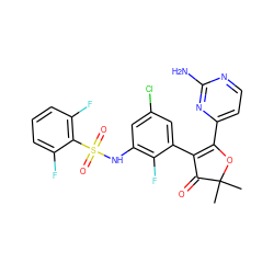 CC1(C)OC(c2ccnc(N)n2)=C(c2cc(Cl)cc(NS(=O)(=O)c3c(F)cccc3F)c2F)C1=O ZINC000220260699