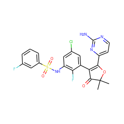 CC1(C)OC(c2ccnc(N)n2)=C(c2cc(Cl)cc(NS(=O)(=O)c3cccc(F)c3)c2F)C1=O ZINC000220279754