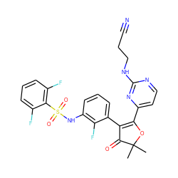 CC1(C)OC(c2ccnc(NCCC#N)n2)=C(c2cccc(NS(=O)(=O)c3c(F)cccc3F)c2F)C1=O ZINC000220219164