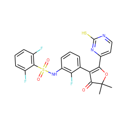 CC1(C)OC(c2ccnc(S)n2)=C(c2cccc(NS(=O)(=O)c3c(F)cccc3F)c2F)C1=O ZINC001772575207