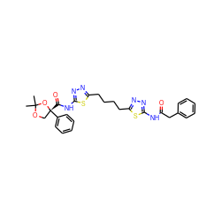 CC1(C)OC[C@@](C(=O)Nc2nnc(CCCCc3nnc(NC(=O)Cc4ccccc4)s3)s2)(c2ccccc2)O1 ZINC000169698140