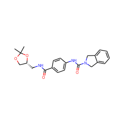 CC1(C)OC[C@@H](CNC(=O)c2ccc(NC(=O)N3Cc4ccccc4C3)cc2)O1 ZINC000166830954