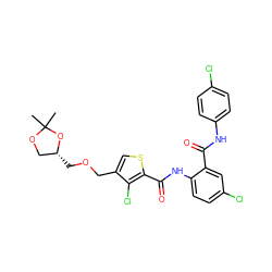 CC1(C)OC[C@@H](COCc2csc(C(=O)Nc3ccc(Cl)cc3C(=O)Nc3ccc(Cl)cc3)c2Cl)O1 ZINC000014963809