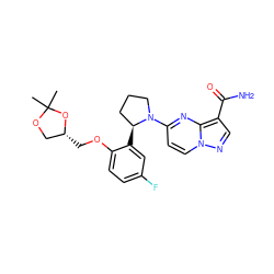 CC1(C)OC[C@@H](COc2ccc(F)cc2[C@H]2CCCN2c2ccn3ncc(C(N)=O)c3n2)O1 ZINC000169704271