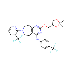 CC1(C)OC[C@@H](COc2nc3c(c(Nc4ccc(C(F)(F)F)cc4)n2)CCN(c2ncccc2C(F)(F)F)CC3)O1 ZINC000144201502