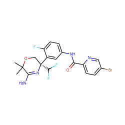 CC1(C)OC[C@](c2cc(NC(=O)c3ccc(Br)cn3)ccc2F)(C(F)F)N=C1N ZINC000113655780