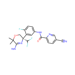 CC1(C)OC[C@](c2cc(NC(=O)c3ccc(C#N)cn3)ccc2F)(C(F)F)N=C1N ZINC000113658469