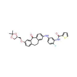 CC1(C)OC[C@H](COc2ccc3c(c2)C(=O)c2ccc(Nc4ccc(F)c(NC(=O)c5cccs5)c4)cc2CC3)O1 ZINC000095595287