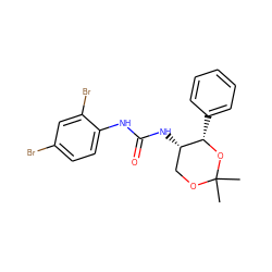 CC1(C)OC[C@H](NC(=O)Nc2ccc(Br)cc2Br)[C@H](c2ccccc2)O1 ZINC000003960325