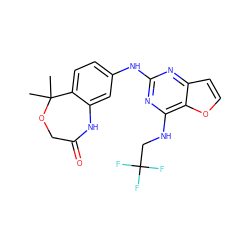 CC1(C)OCC(=O)Nc2cc(Nc3nc(NCC(F)(F)F)c4occc4n3)ccc21 ZINC001772642704