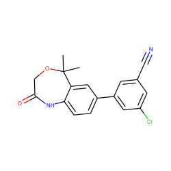 CC1(C)OCC(=O)Nc2ccc(-c3cc(Cl)cc(C#N)c3)cc21 ZINC000040424090