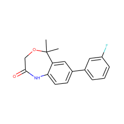 CC1(C)OCC(=O)Nc2ccc(-c3cccc(F)c3)cc21 ZINC000045497295