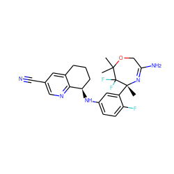 CC1(C)OCC(N)=N[C@](C)(c2cc(N[C@@H]3CCCc4cc(C#N)cnc43)ccc2F)C1(F)F ZINC000169702893