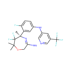 CC1(C)OCC(N)=N[C@](C)(c2cc(Nc3cncc(C(F)(F)F)c3)ccc2F)C1(F)F ZINC000169702904