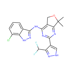 CC1(C)OCc2c(Nc3n[nH]c4c(Cl)cccc34)nc(-c3c[nH]nc3C(F)F)nc21 ZINC000653712823