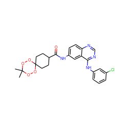 CC1(C)OOC2(CCC(C(=O)Nc3ccc4ncnc(Nc5cccc(Cl)c5)c4c3)CC2)OO1 ZINC001772588226