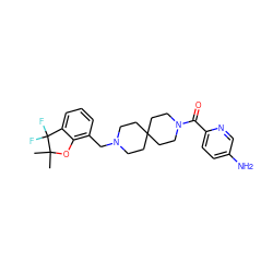 CC1(C)Oc2c(CN3CCC4(CC3)CCN(C(=O)c3ccc(N)cn3)CC4)cccc2C1(F)F ZINC000045302236