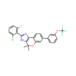 CC1(C)Oc2cc(-c3cccc(OC(F)(F)F)c3)ccc2-c2nc(-c3c(F)cccc3Cl)[nH]c21 ZINC001772656378