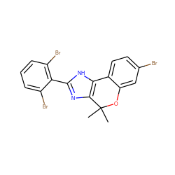 CC1(C)Oc2cc(Br)ccc2-c2[nH]c(-c3c(Br)cccc3Br)nc21 ZINC000147757681