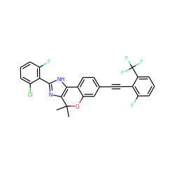 CC1(C)Oc2cc(C#Cc3c(F)cccc3C(F)(F)F)ccc2-c2[nH]c(-c3c(F)cccc3Cl)nc21 ZINC000147820370