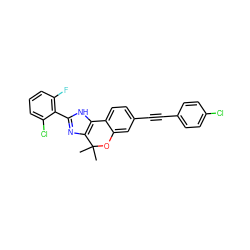 CC1(C)Oc2cc(C#Cc3ccc(Cl)cc3)ccc2-c2[nH]c(-c3c(F)cccc3Cl)nc21 ZINC000147894241