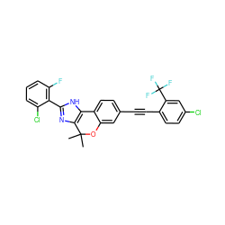 CC1(C)Oc2cc(C#Cc3ccc(Cl)cc3C(F)(F)F)ccc2-c2[nH]c(-c3c(F)cccc3Cl)nc21 ZINC000147769657