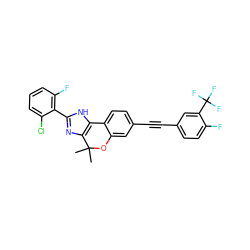 CC1(C)Oc2cc(C#Cc3ccc(F)c(C(F)(F)F)c3)ccc2-c2[nH]c(-c3c(F)cccc3Cl)nc21 ZINC000147749648