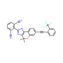 CC1(C)Oc2cc(C#Cc3ccccc3C(F)(F)F)ccc2-c2[nH]c(-c3c(C#N)cccc3C#N)nc21 ZINC000147855120