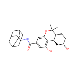 CC1(C)Oc2cc(C(=O)NC34CC5CC(CC(C5)C3)C4)cc(O)c2[C@@H]2C[C@@H](O)CC[C@H]21 ZINC000058541229