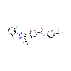 CC1(C)Oc2cc(C(=O)Nc3ccc(C(F)(F)F)cc3)ccc2-c2nc(-c3c(F)cccc3Cl)[nH]c21 ZINC000143404980