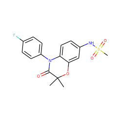 CC1(C)Oc2cc(NS(C)(=O)=O)ccc2N(c2ccc(F)cc2)C1=O ZINC000095573844