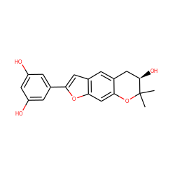 CC1(C)Oc2cc3oc(-c4cc(O)cc(O)c4)cc3cc2C[C@H]1O ZINC000014610083