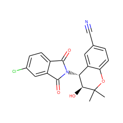 CC1(C)Oc2ccc(C#N)cc2[C@@H](N2C(=O)c3ccc(Cl)cc3C2=O)[C@@H]1O ZINC000040949369