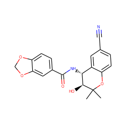 CC1(C)Oc2ccc(C#N)cc2[C@@H](NC(=O)c2ccc3c(c2)OCO3)[C@@H]1O ZINC000040846424