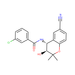 CC1(C)Oc2ccc(C#N)cc2[C@@H](NC(=O)c2cccc(Cl)c2)[C@@H]1O ZINC000040847247