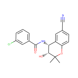 CC1(C)Oc2ccc(C#N)cc2[C@@H](NC(=O)c2cccc(Cl)c2)[C@H]1O ZINC000040847245