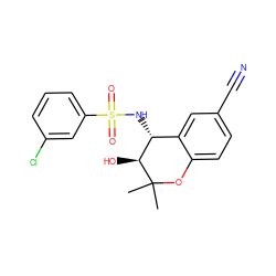 CC1(C)Oc2ccc(C#N)cc2[C@@H](NS(=O)(=O)c2cccc(Cl)c2)[C@@H]1O ZINC000040846693