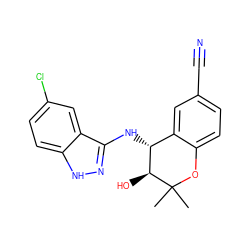 CC1(C)Oc2ccc(C#N)cc2[C@@H](Nc2n[nH]c3ccc(Cl)cc23)[C@@H]1O ZINC000040380008